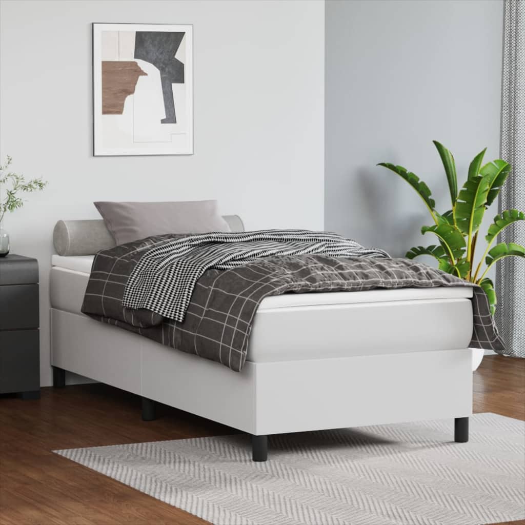 Krevet s oprugama i madracem bijeli 100x200 cm od umjetne kože