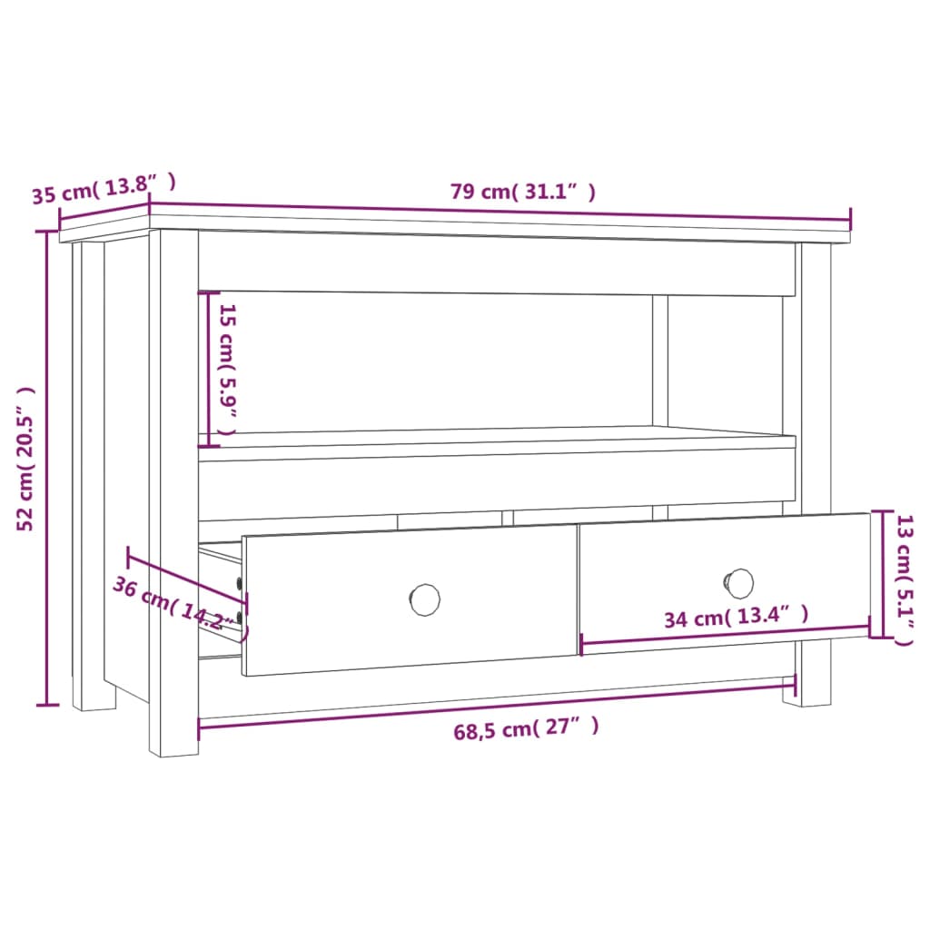 TV ormarić sivi 79 x 35 x 52 cm od masivne borovine