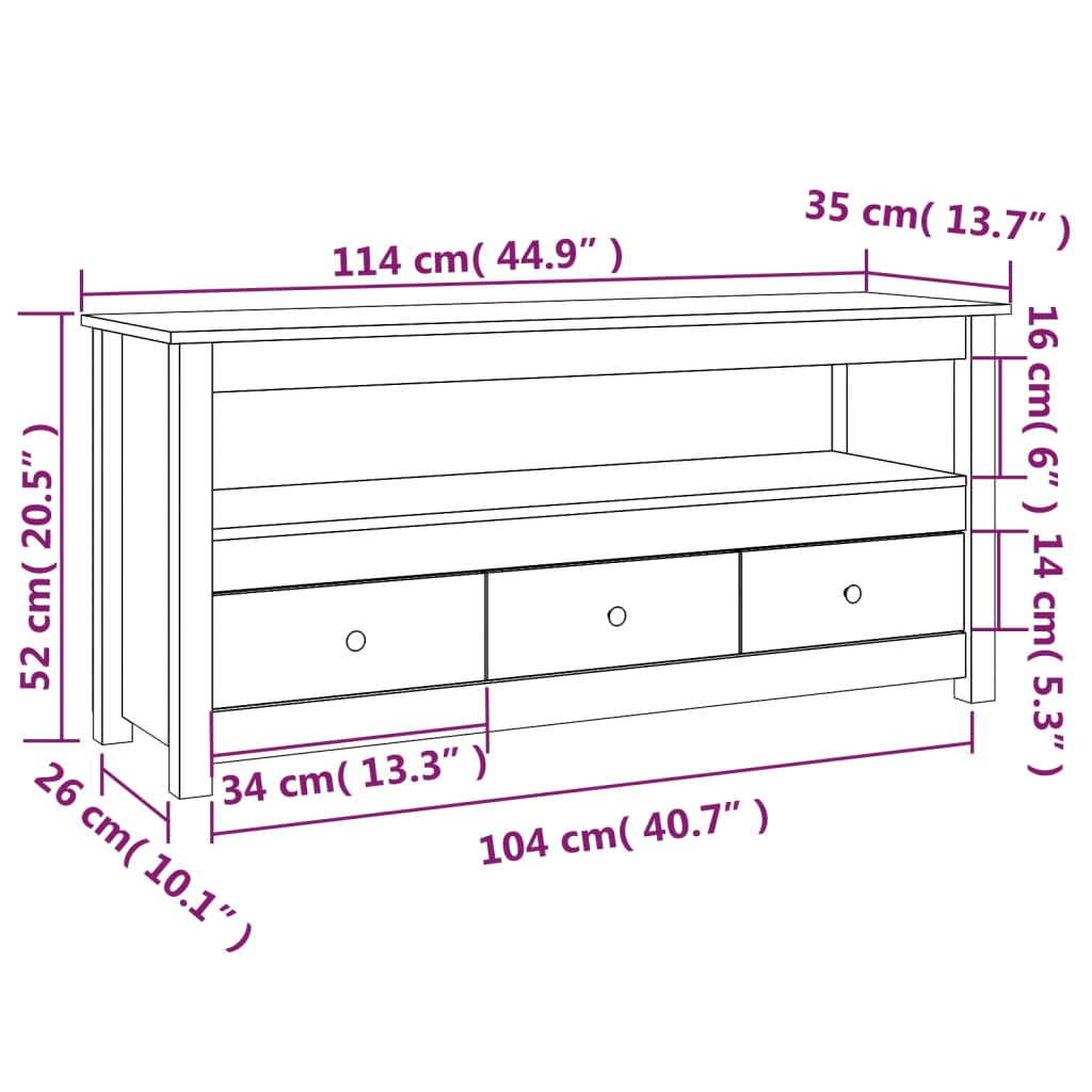 TV ormarić crni 114 x 35 x 52 cm od masivne borovine