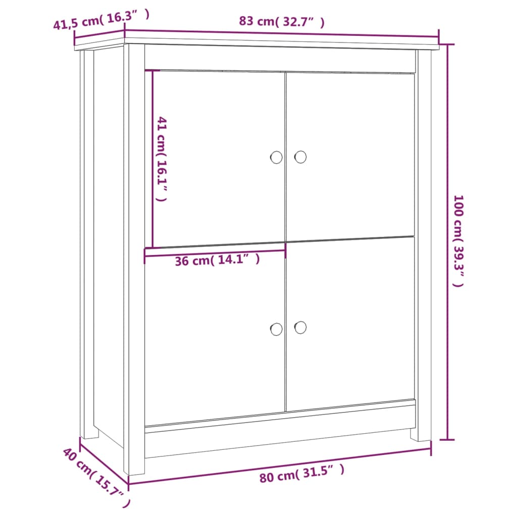 Komoda siva 83 x 41,5 x 100 cm od masivne borovine