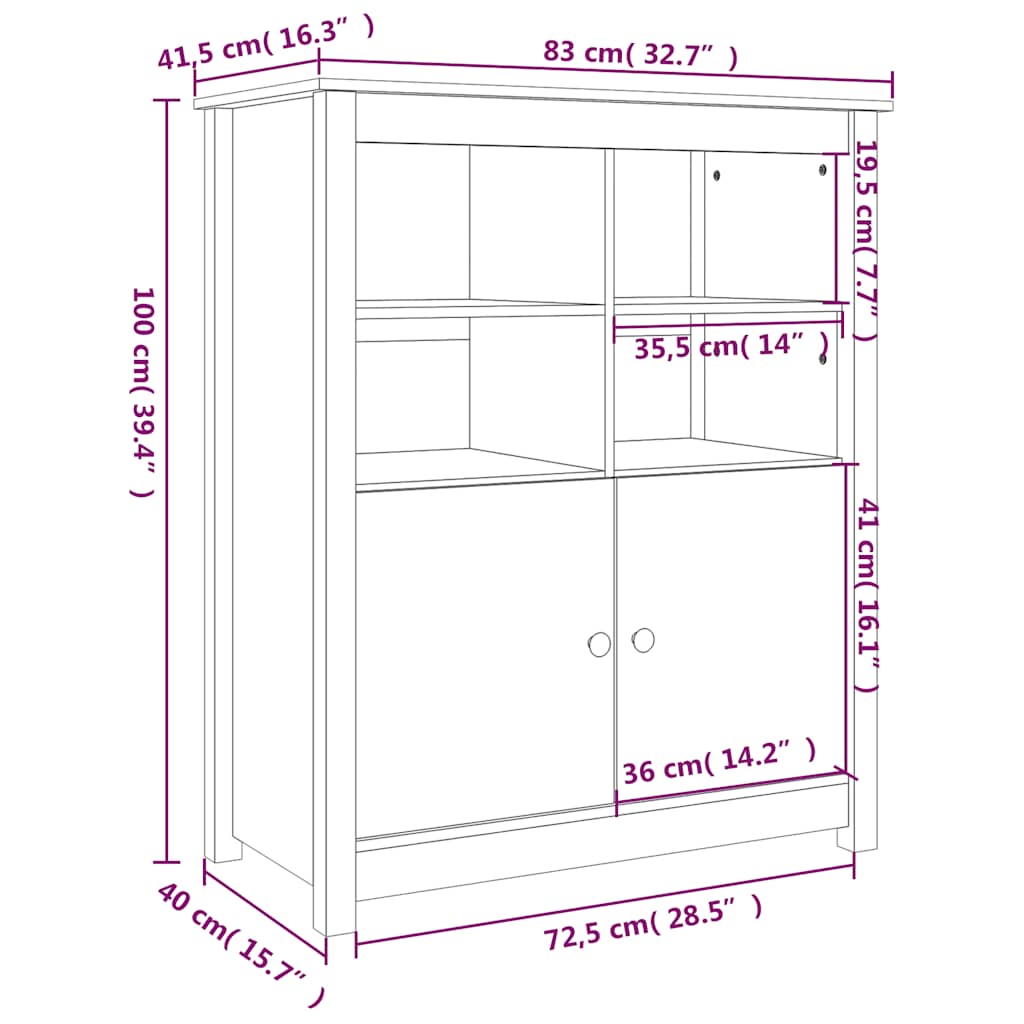 Komoda boja meda 83 x 41,5 x 100 cm od masivne borovine