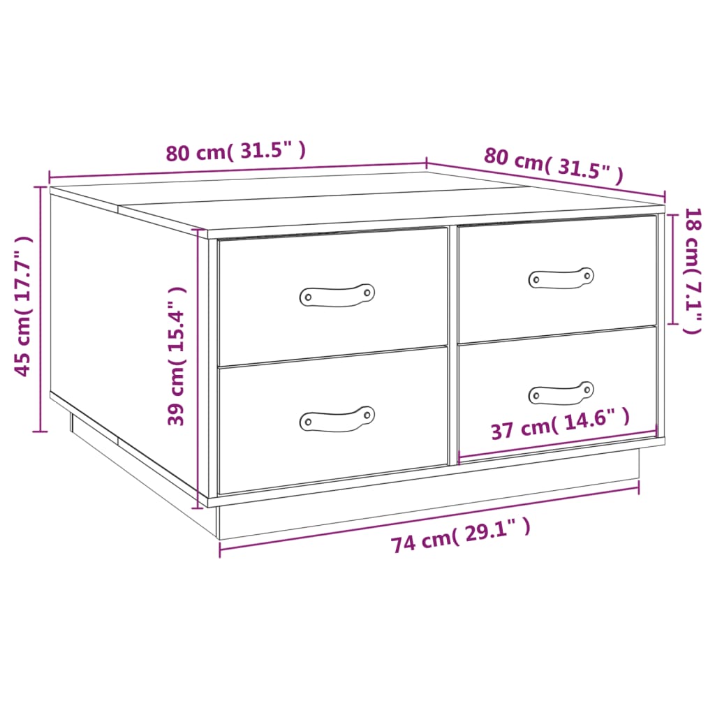 Stolić za kavu bijeli 80 x 80 x 45 cm od masivne borovine