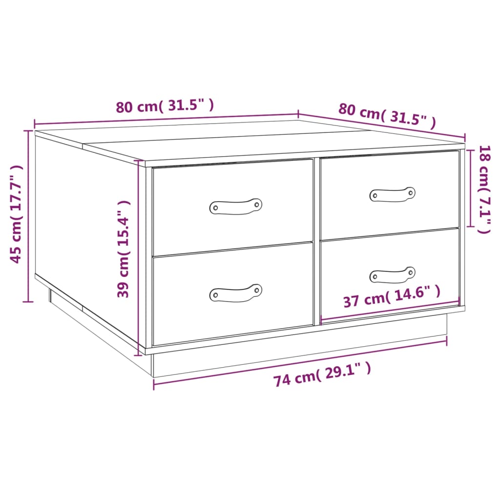 Stolić za kavu crni 80x80x45 cm od masivne borovine