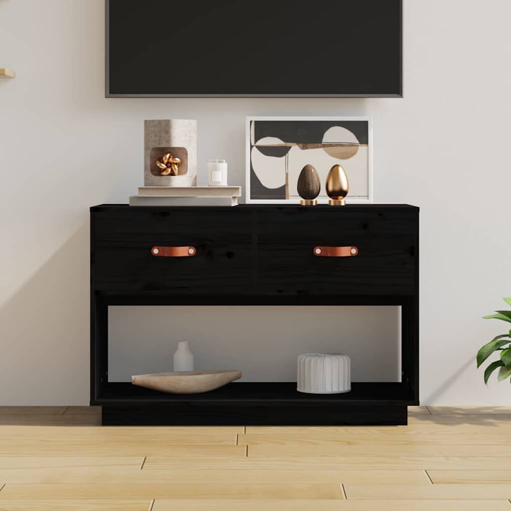 TV ormarić crni 90x40x60 cm od masivne borovine