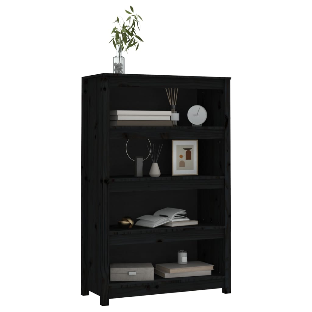 Ormarić za knjige Crna 80x35x126 cm od masivne borovine