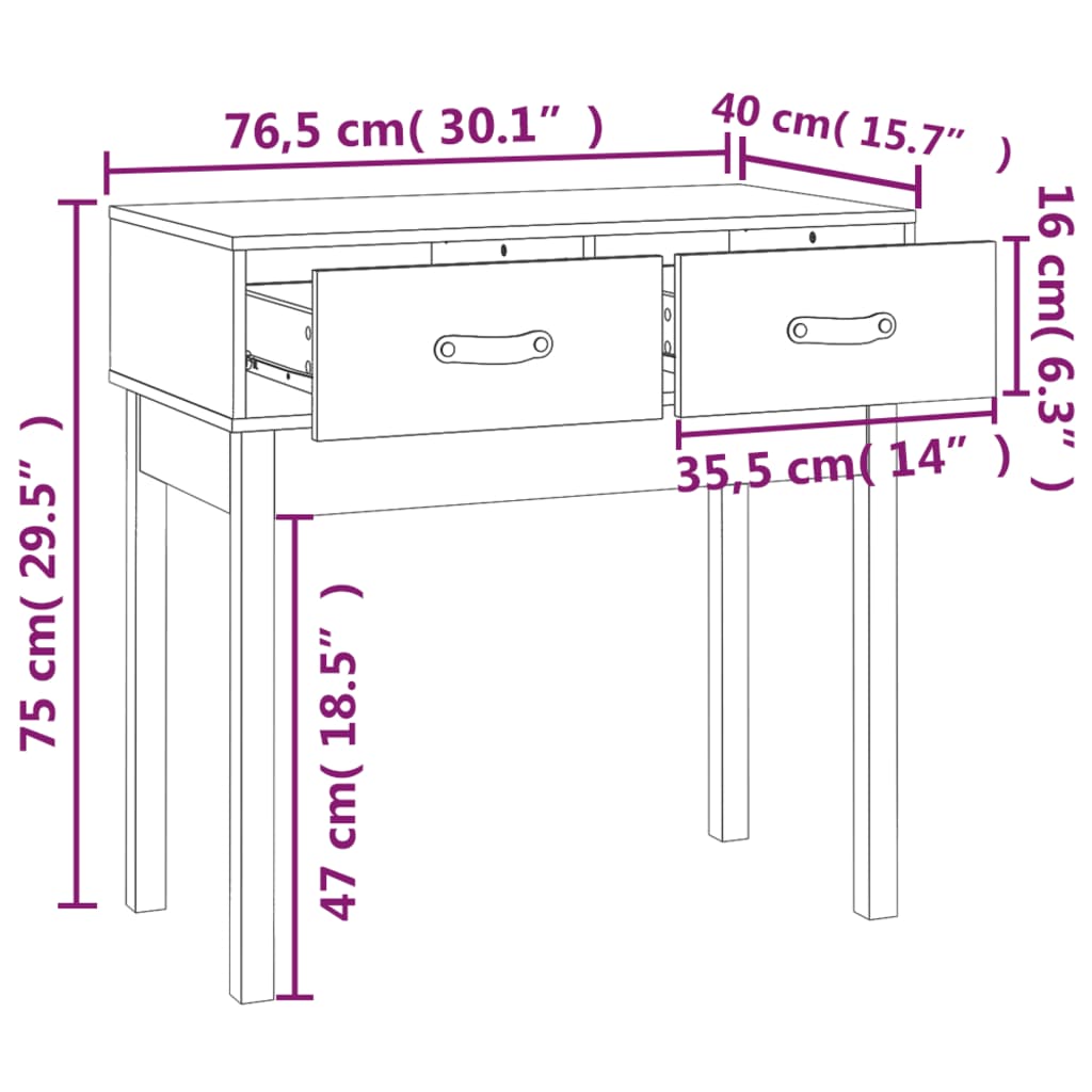 Konzolni stol sivi 76,5 x 40 x 75 cm od masivne borovine
