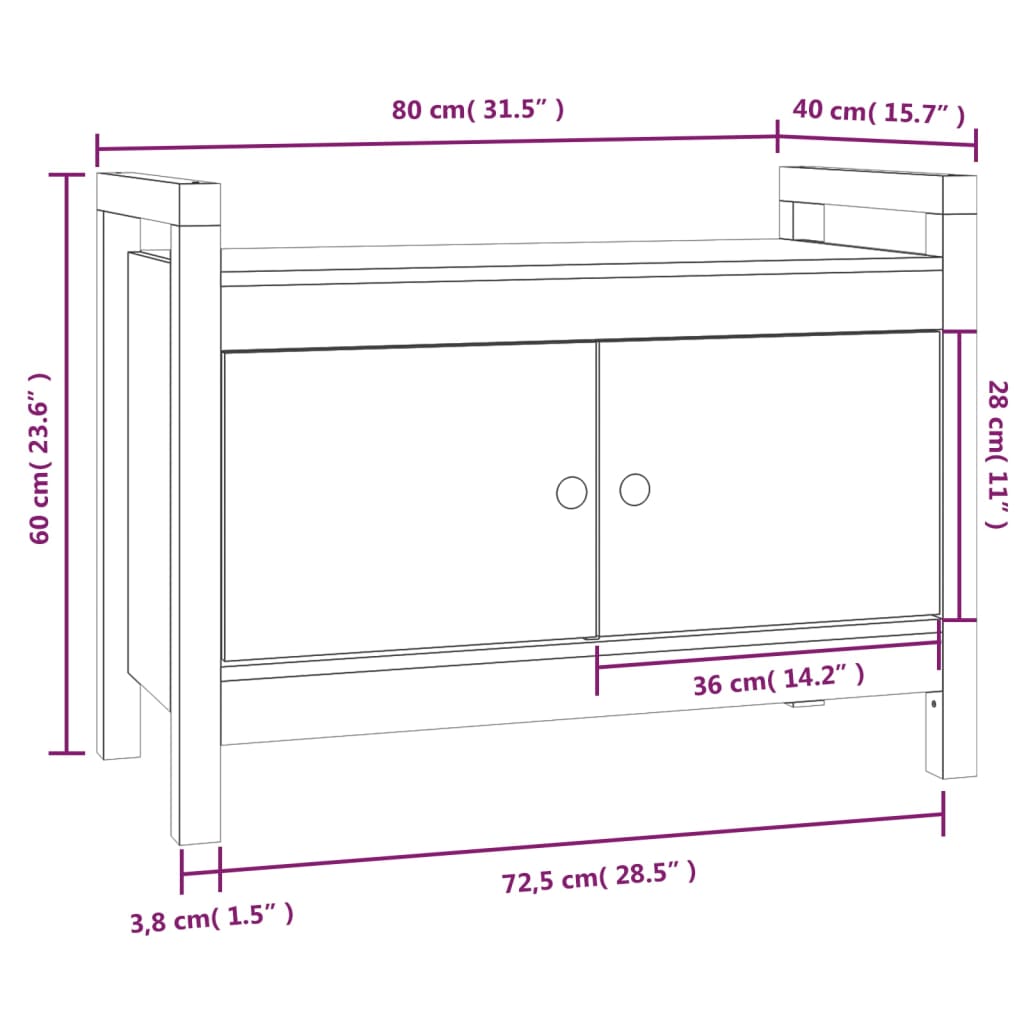 Klupa za hodnik 80 x 40 x 60 cm od masivne borovine