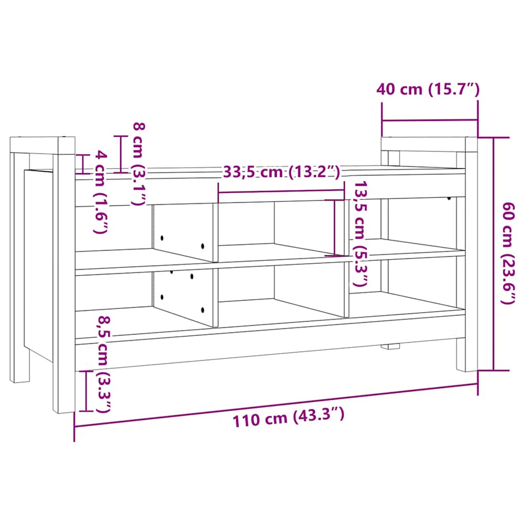 Klupa za hodnik boja meda 110x40x60 cm od masivne borovine