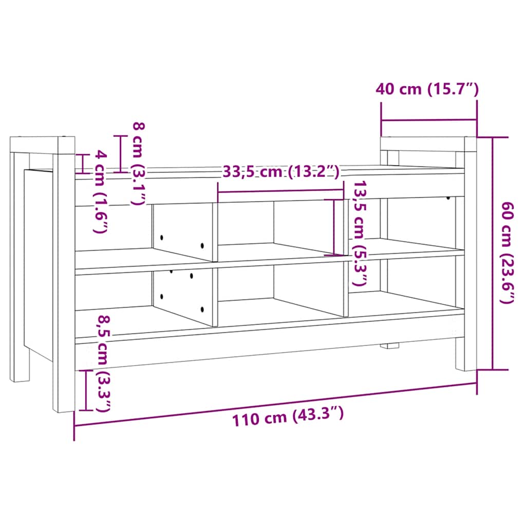 Klupa za hodnik Crna 110x40x60 cm od masivne borovine