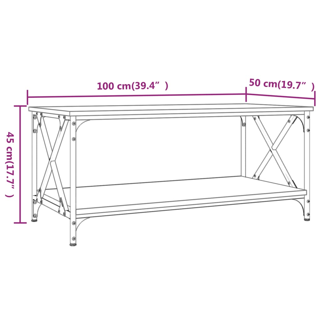 Stolić za kavu boja hrasta 100x50x45 cm od drva i željeza