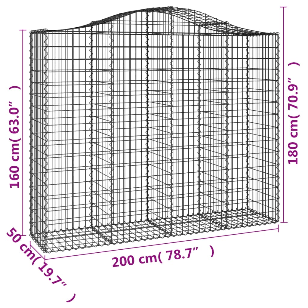 Lučne gabionske košare 5 kom 200x50x160/180cm pocinčano željezo