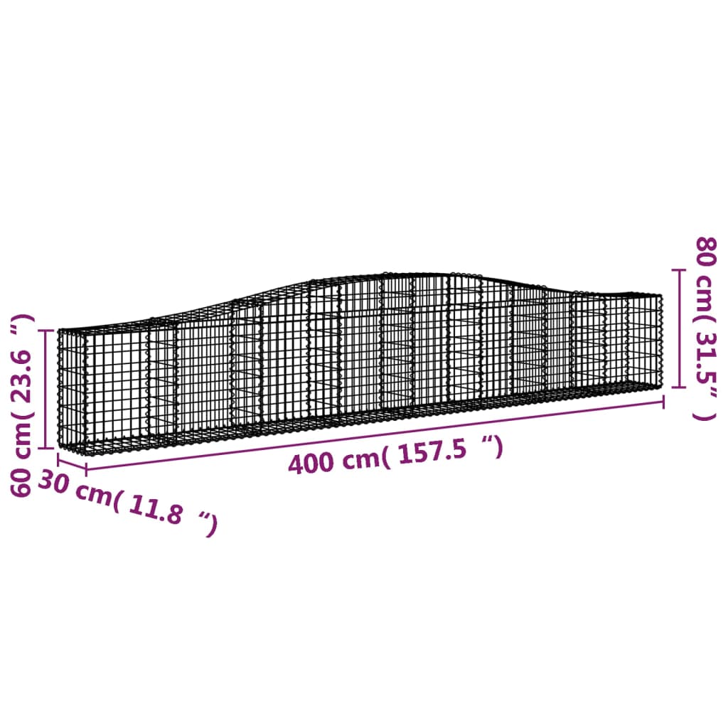 Lučne gabionske košare 4 kom 400x30x60/80 cm pocinčano željezo