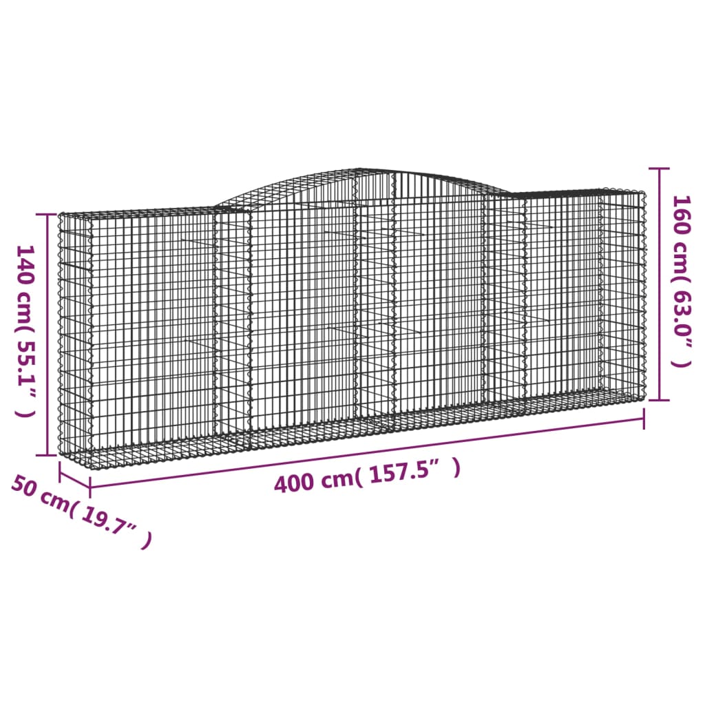Lučne gabionske košare 2 kom 400x50x140/160cm pocinčano željezo