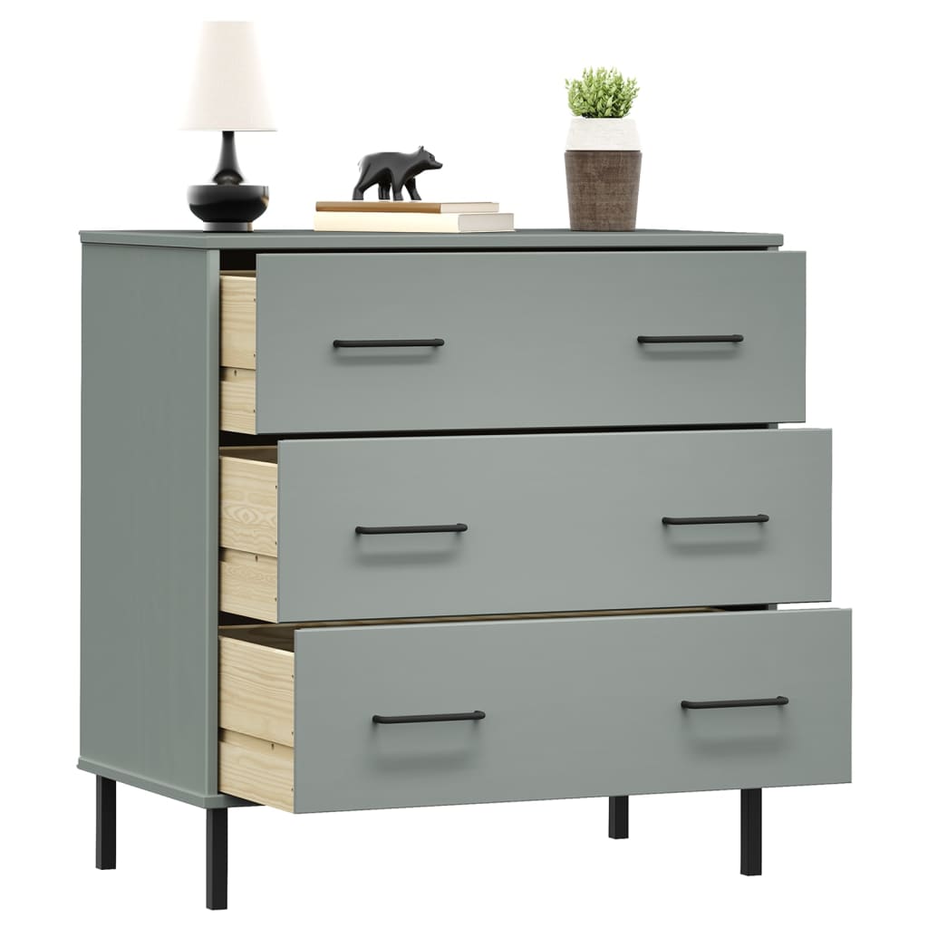 Komoda s 3 ladice siva 77 x 40 x 79,5 cm od masivnog drva OSLO