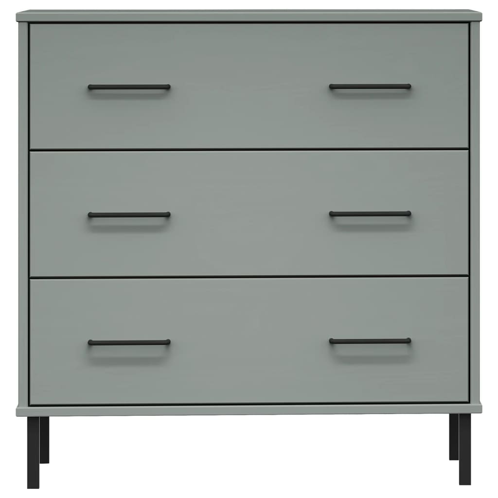 Komoda s 3 ladice siva 77 x 40 x 79,5 cm od masivnog drva OSLO