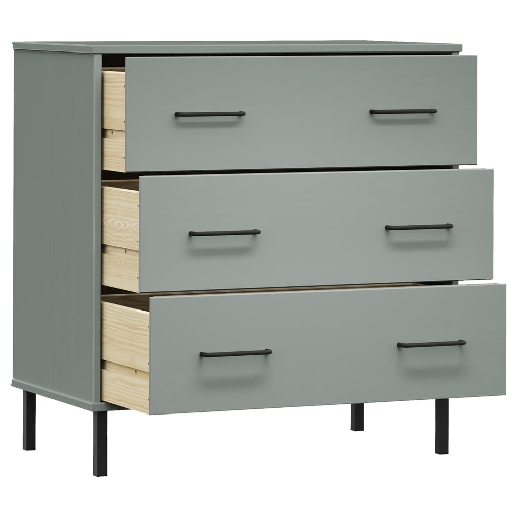 Komoda s 3 ladice siva 77 x 40 x 79,5 cm od masivnog drva OSLO