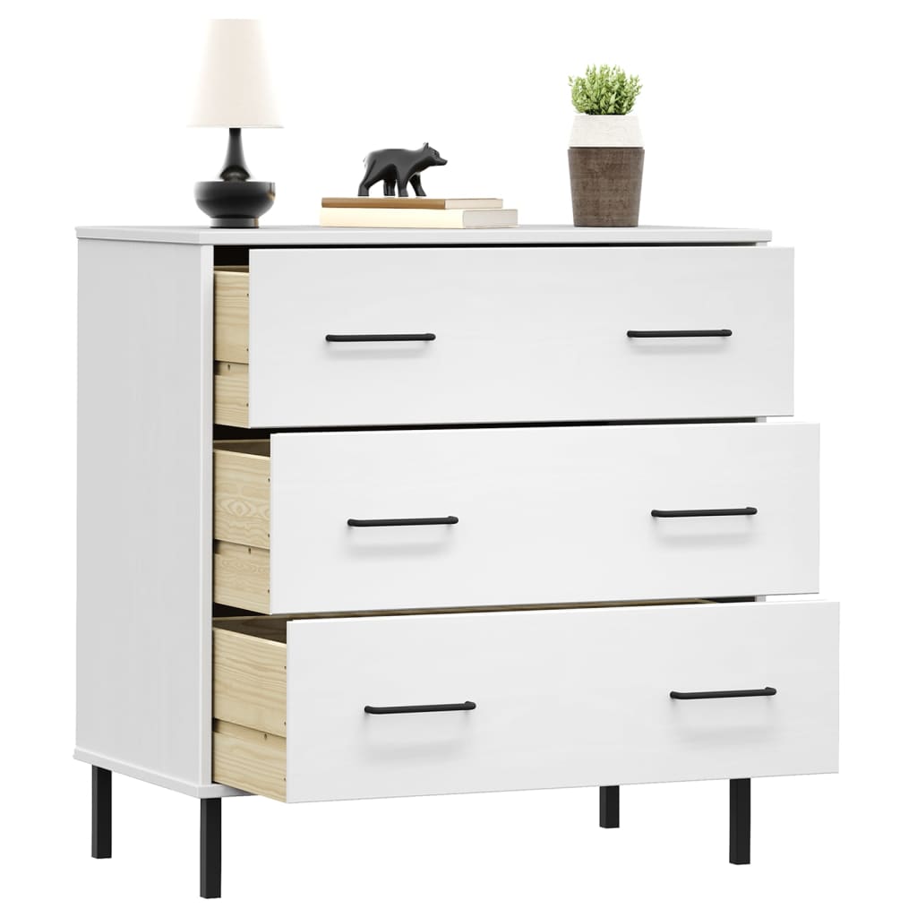 Komoda s 3 ladice bijela 77x40x79,5 cm od masivnog drva OSLO