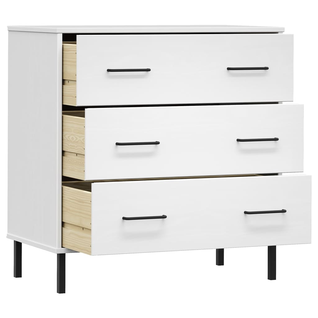 Komoda s 3 ladice bijela 77x40x79,5 cm od masivnog drva OSLO