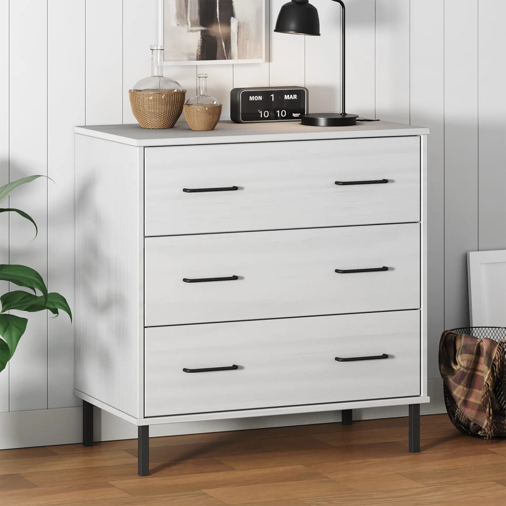 Komoda s 3 ladice bijela 77x40x79,5 cm od masivnog drva OSLO