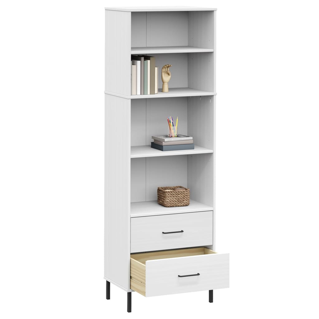 Regal za knjige s 2 ladice bijeli 60x35x180cm masivno drvo OSLO