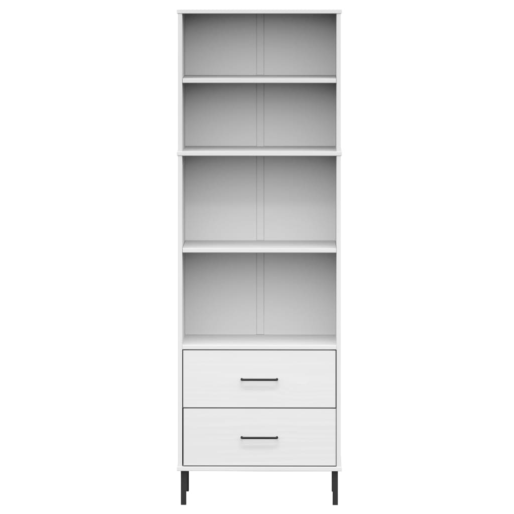 Regal za knjige s 2 ladice bijeli 60x35x180cm masivno drvo OSLO