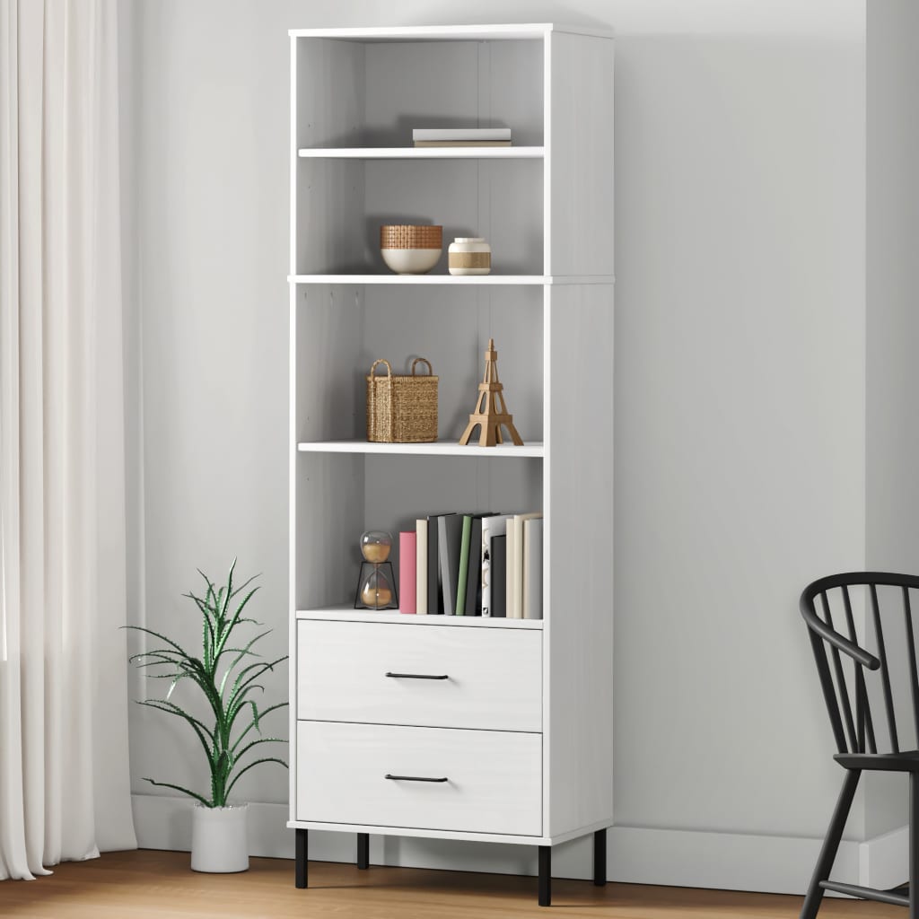 Regal za knjige s 2 ladice bijeli 60x35x180cm masivno drvo OSLO
