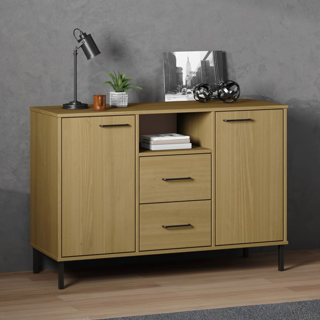 Komoda s metalnim nogama smeđa 113x40x77 cm masivno drvo OSLO