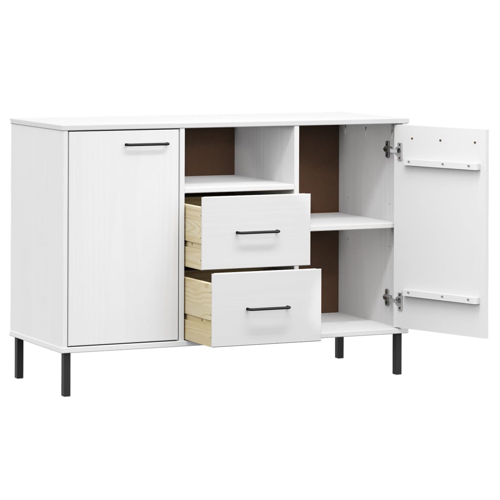 Komoda s metalnim nogama bijela 113x40x77 cm masivno drvo OSLO