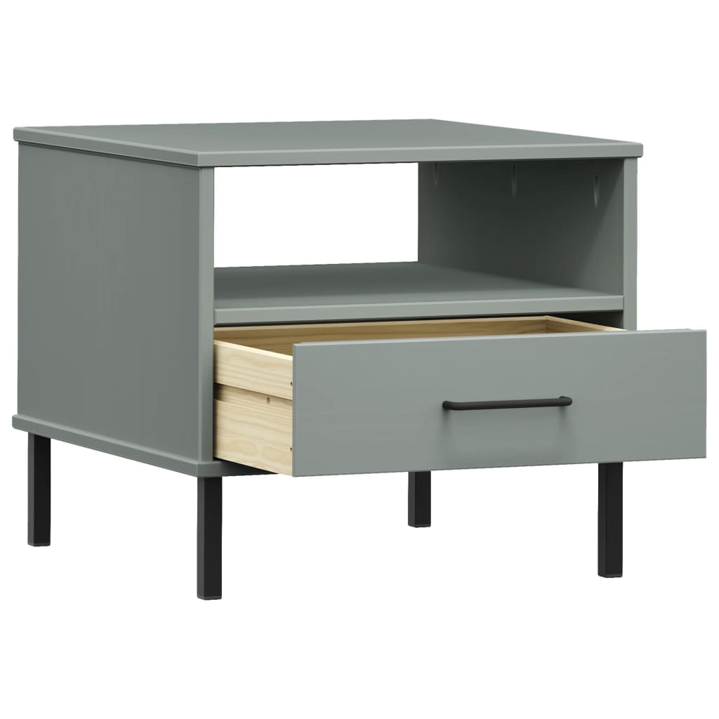 Noćni ormarić s metalnim nogama sivi od masivne borovine OSLO