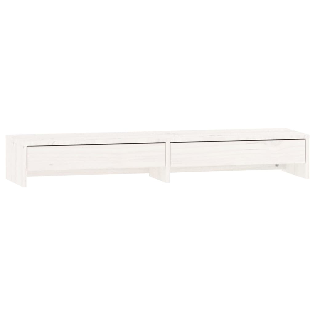 Stalak za monitor bijeli 100x27x15 cm od masivne borovine