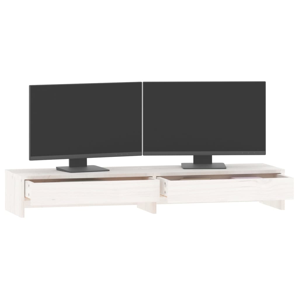 Stalak za monitor bijeli 100x27x15 cm od masivne borovine
