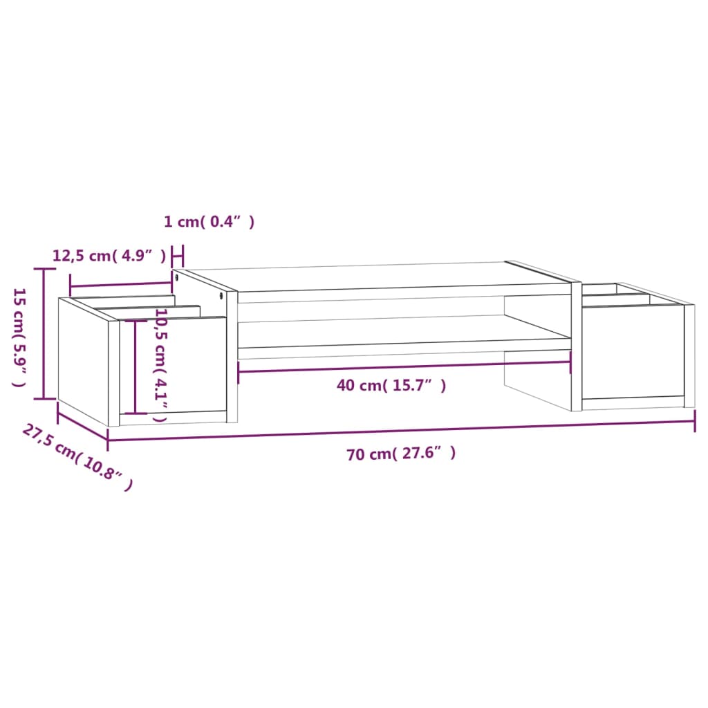 Stalak za monitor 70 x 27,5 x 15 cm od masivne borovine