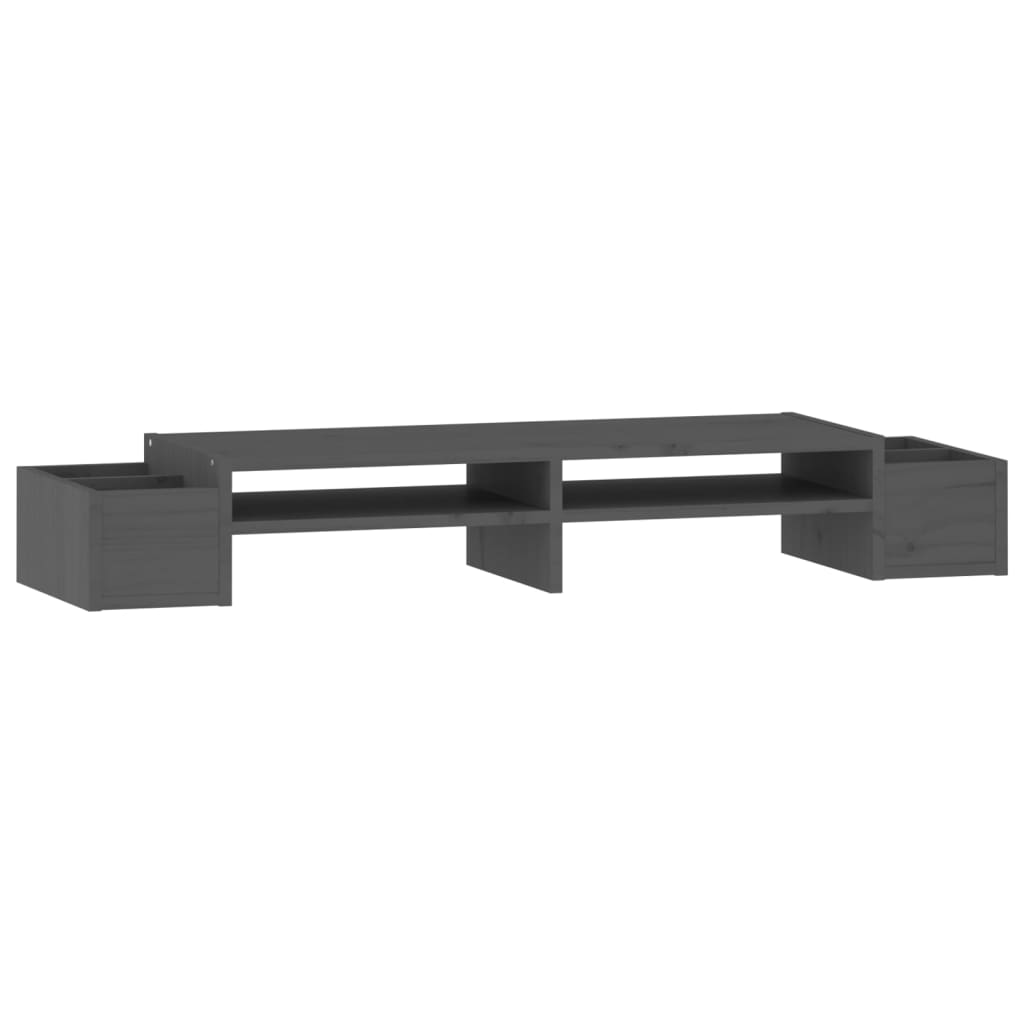 Stalak za monitor sivi 100 x 27,5 x 15 cm od masivne borovine