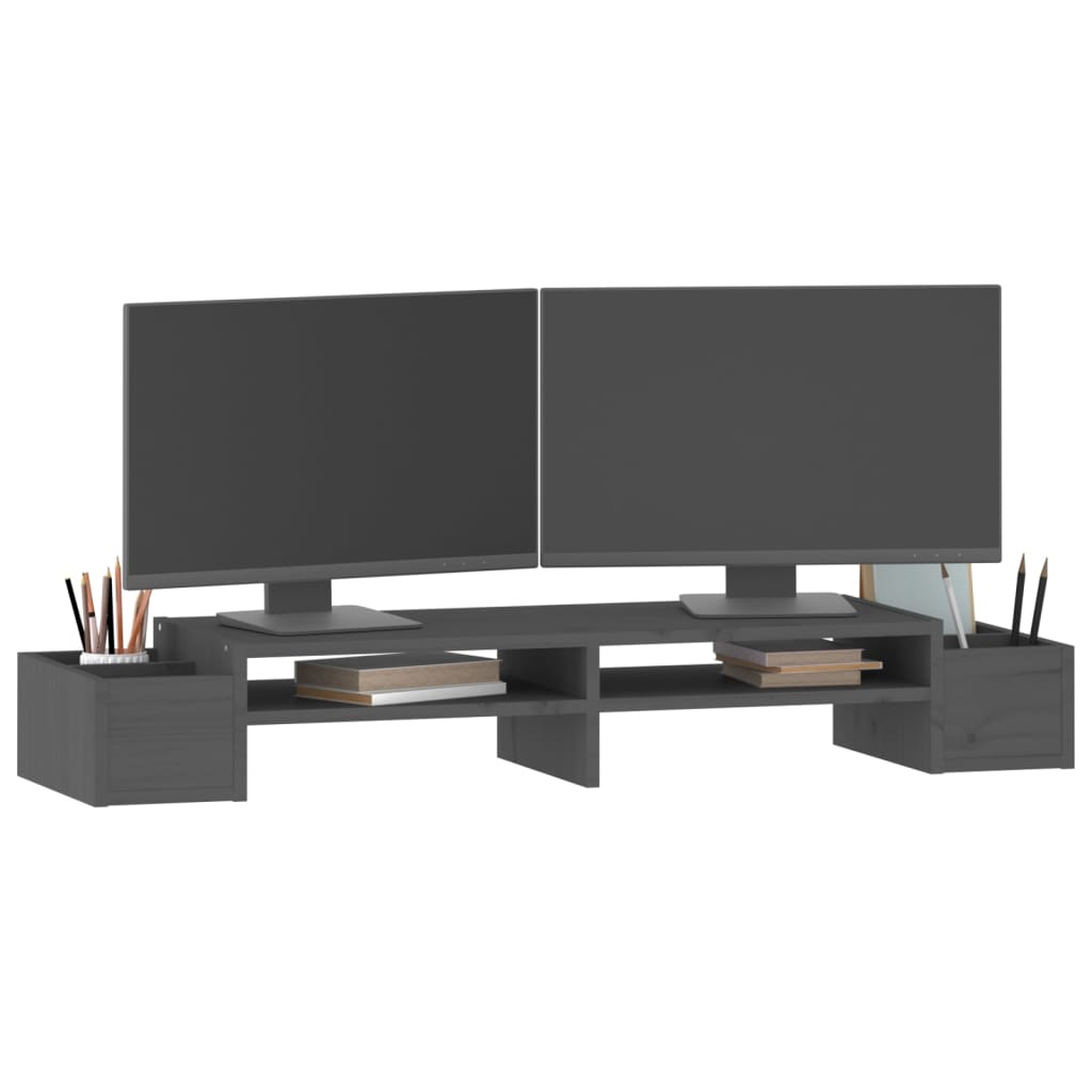 Stalak za monitor sivi 100 x 27,5 x 15 cm od masivne borovine