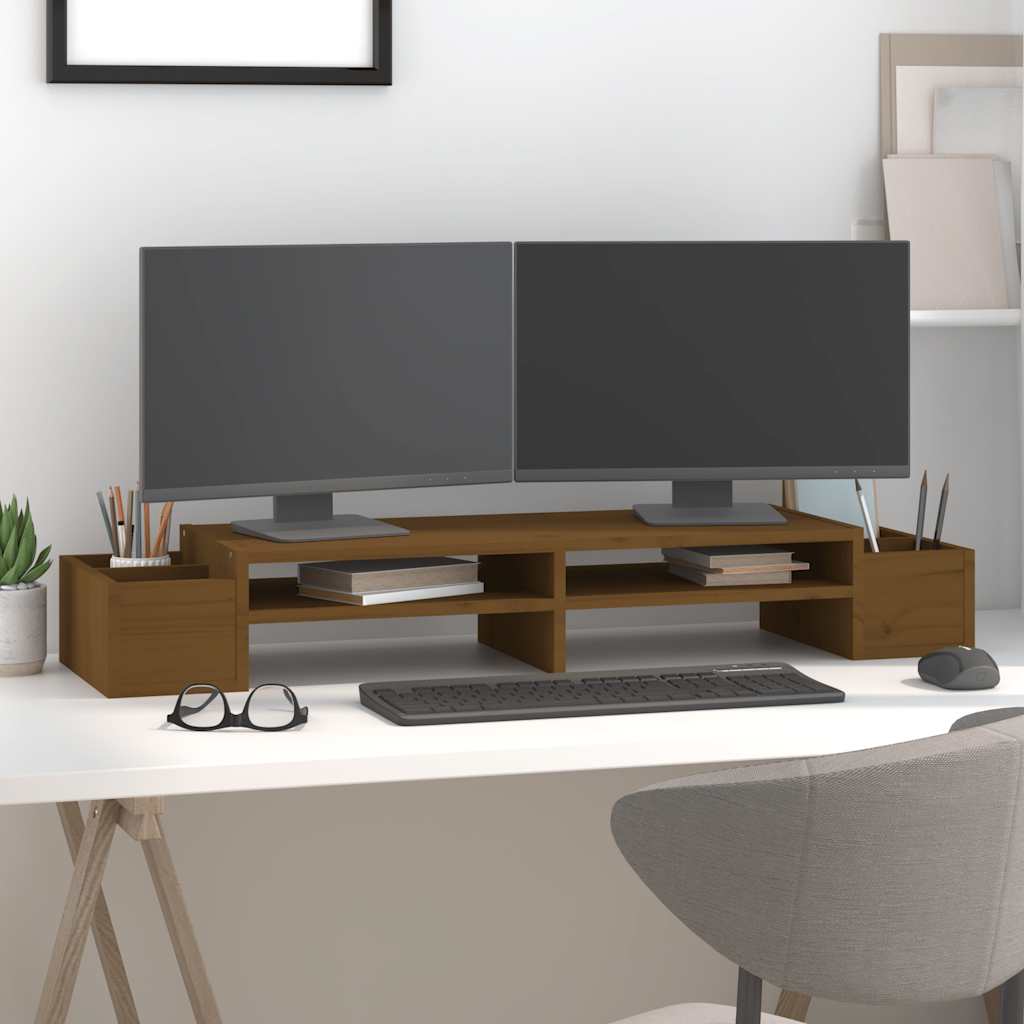 Stalak za monitor boja meda 100x27,5x15 cm od masivne borovine