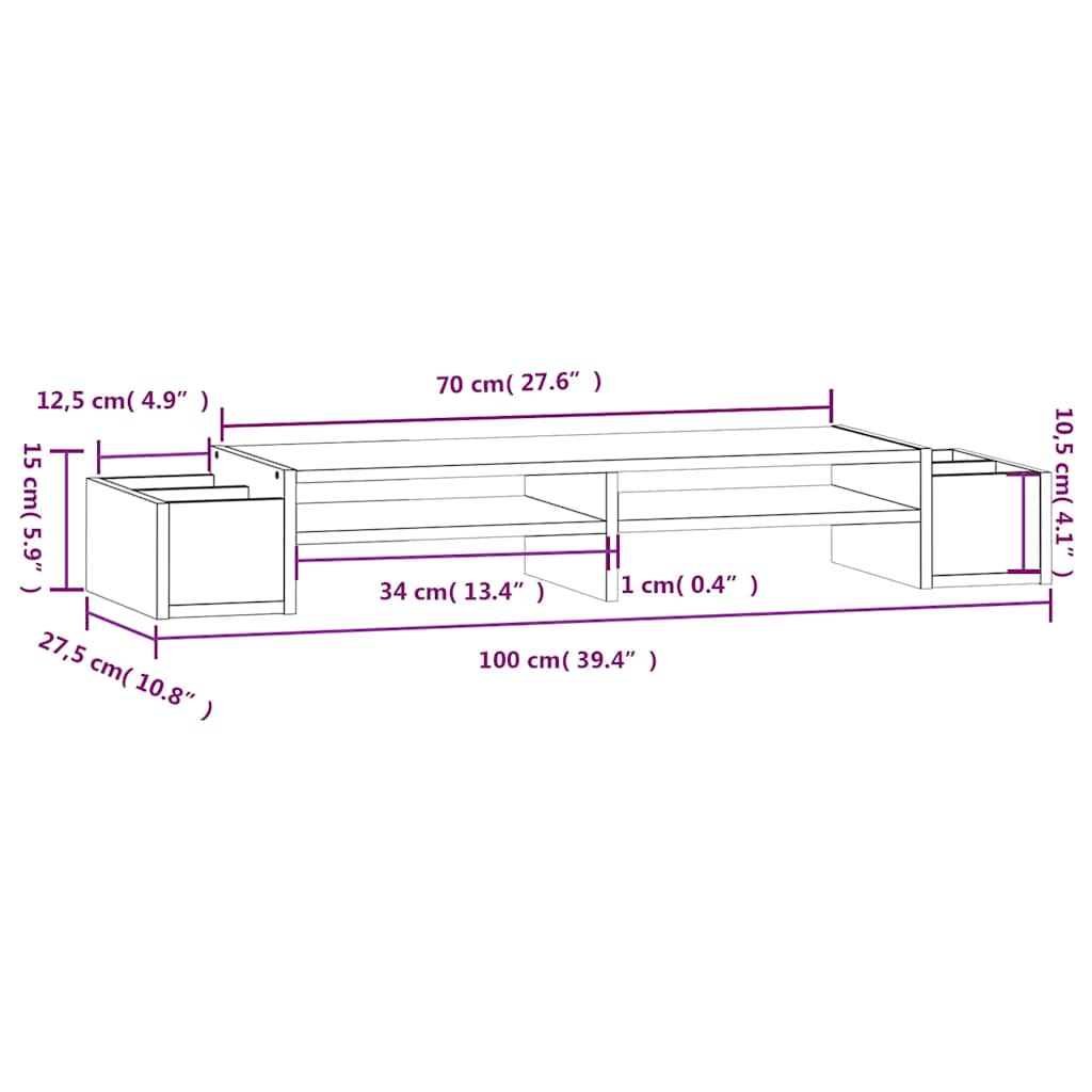 Stalak za monitor boja meda 100x27,5x15 cm od masivne borovine