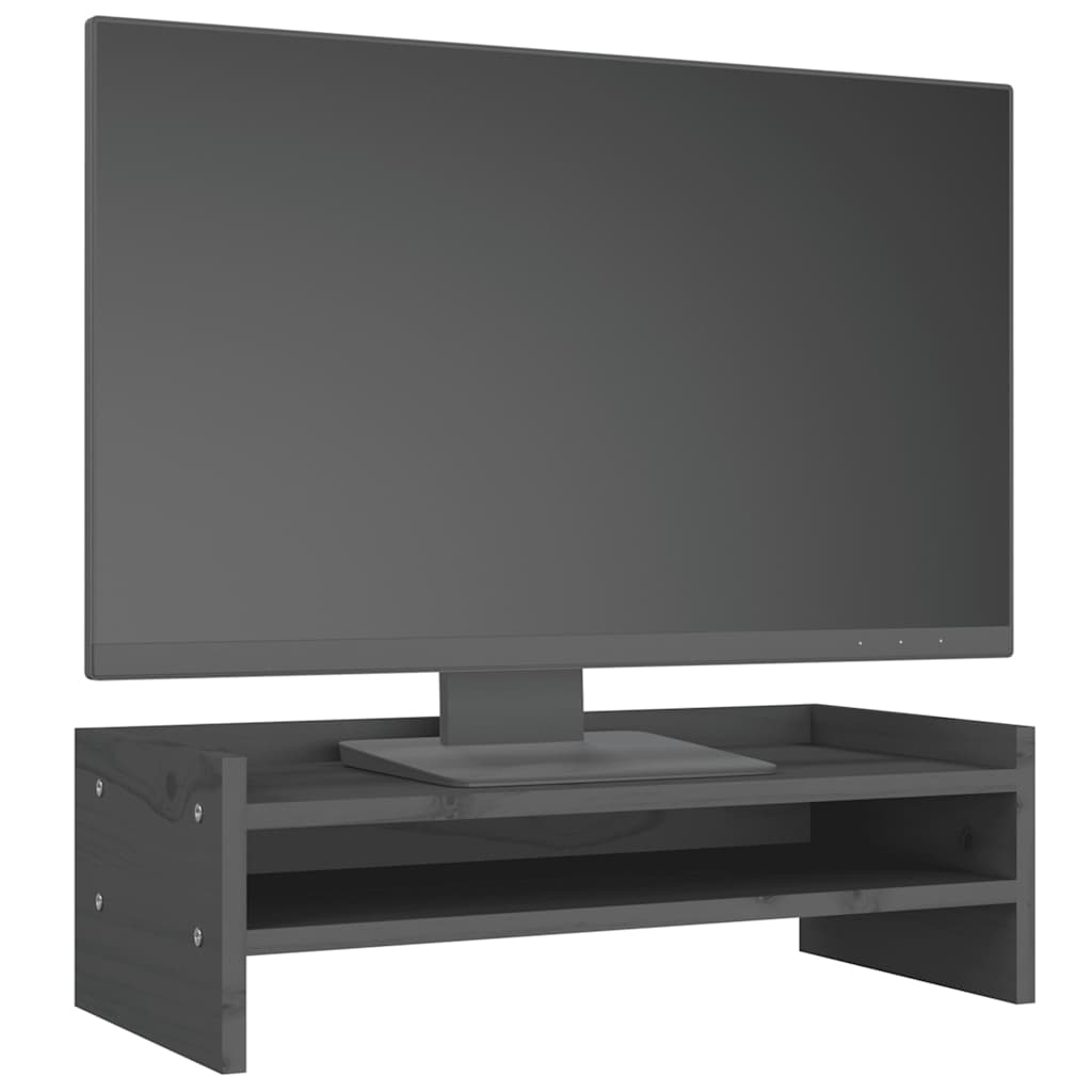 Stalak za monitor sivi 50 x 24 x 16 cm od masivne borovine
