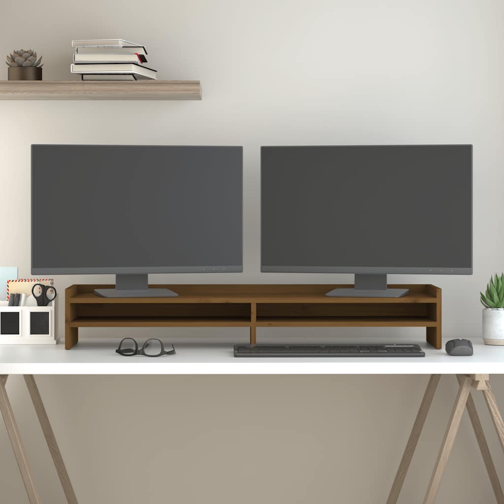 Stalak za monitor boja meda 100x24x16 cm od masivne borovine