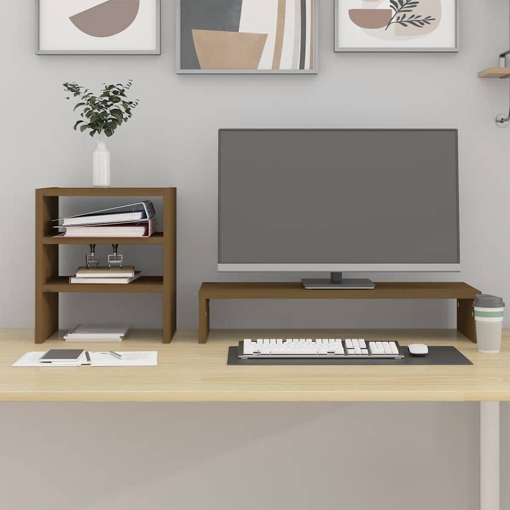 Stalak za monitor boja meda 81 x 20 x 30 cm od masivne borovine