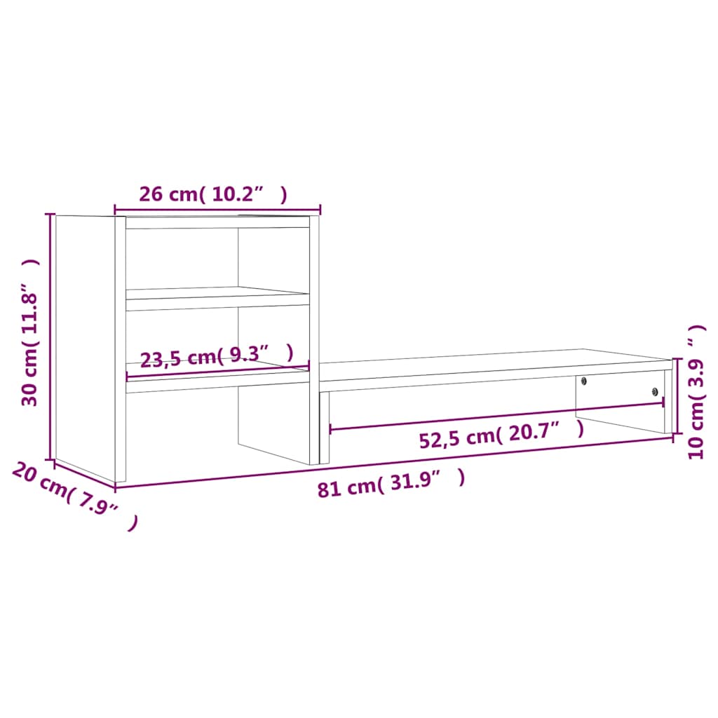 Stalak za monitor boja meda 81 x 20 x 30 cm od masivne borovine