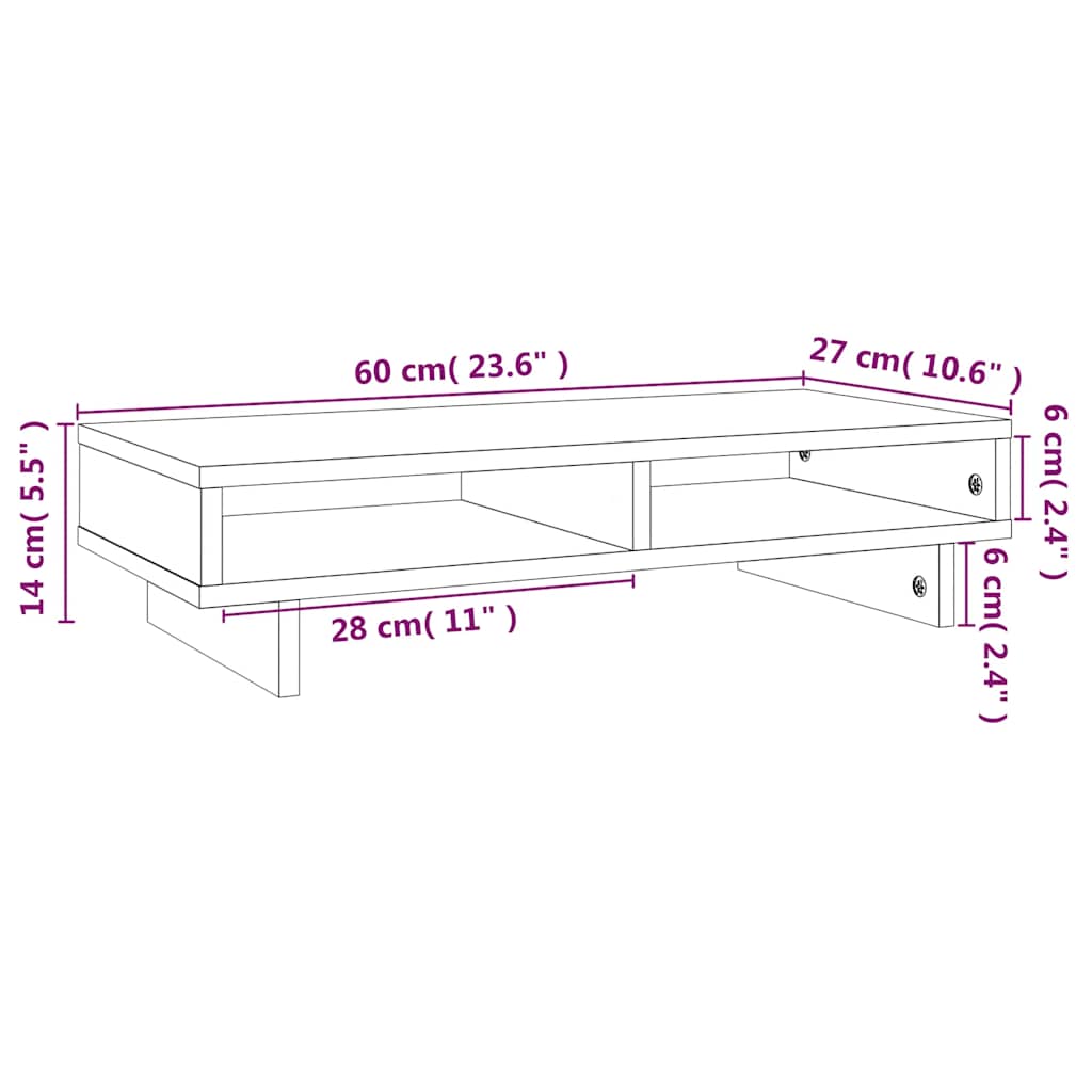 Stalak za monitor boja meda 60 x 27 x 14 cm od masivne borovine