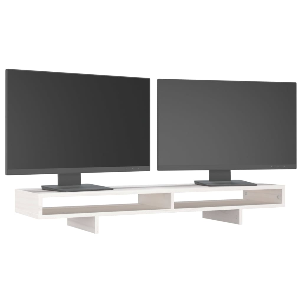 Stalak za monitor bijeli 100 x 27 x 14 cm od masivne borovine