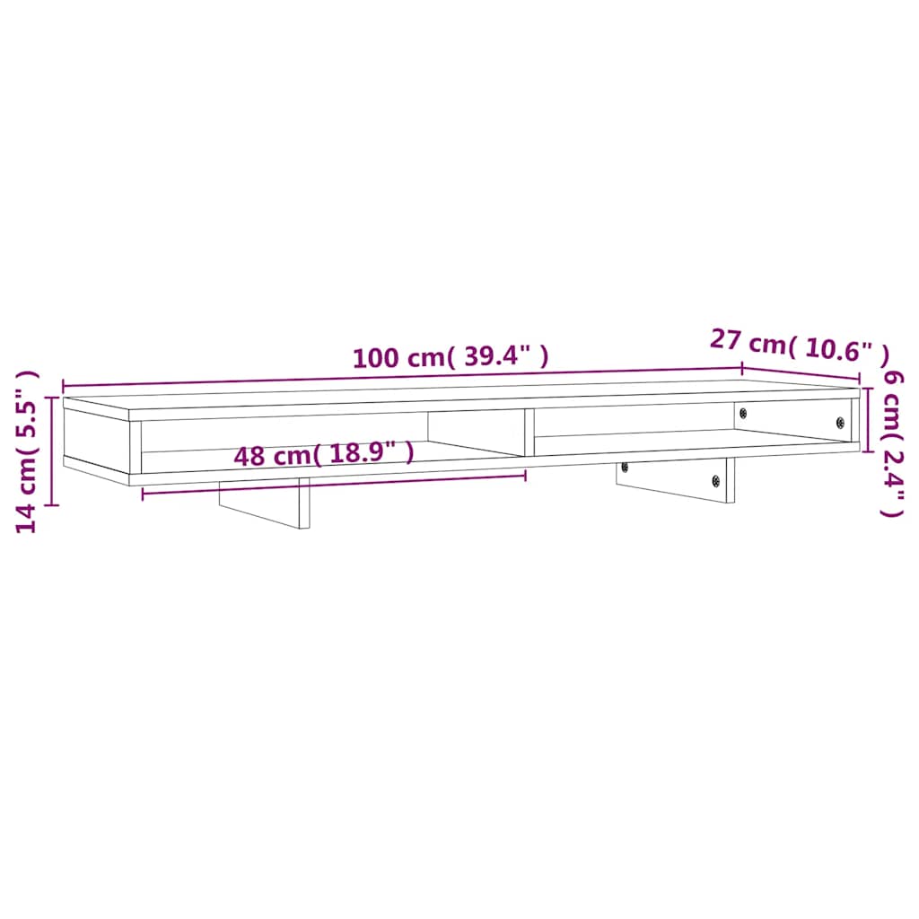 Stalak za monitor bijeli 100 x 27 x 14 cm od masivne borovine