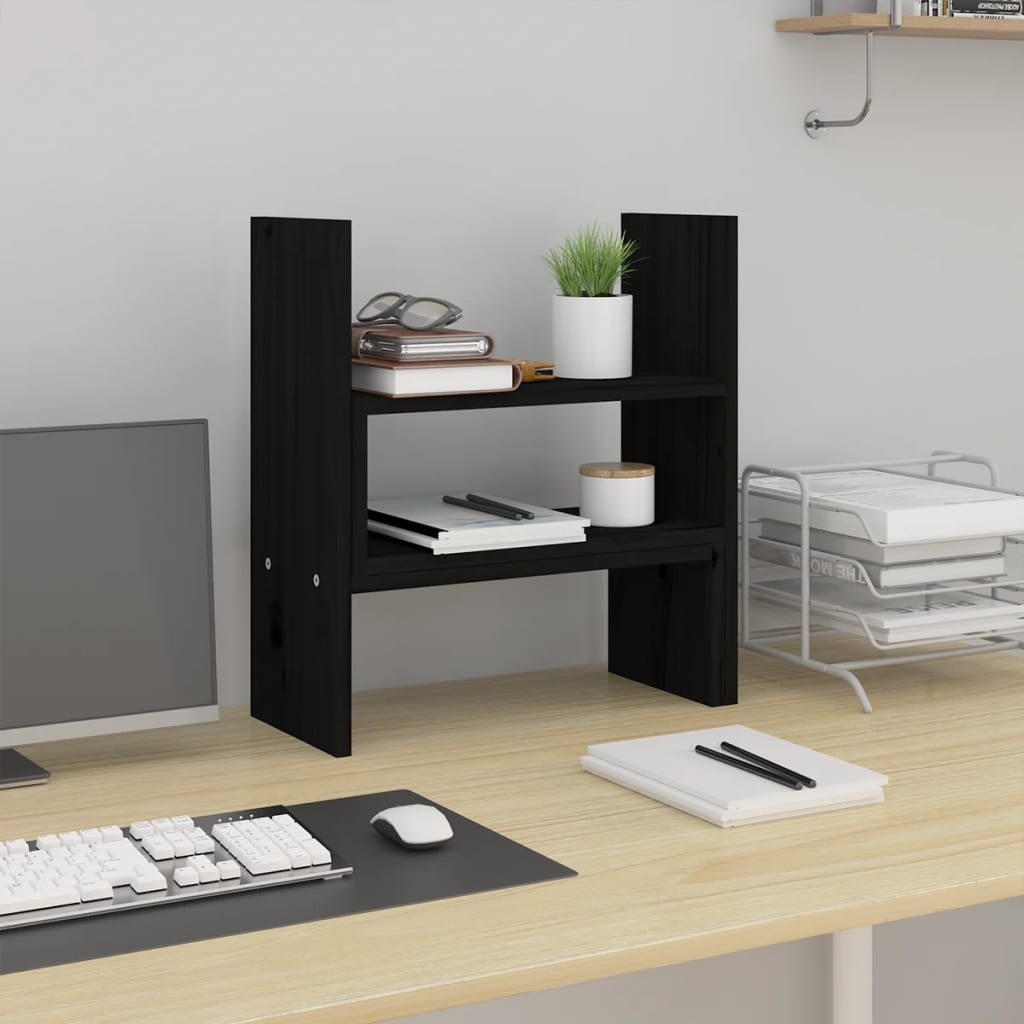 Stalak za monitor crni (39 - 72) x 17 x 43 cm masivna borovina