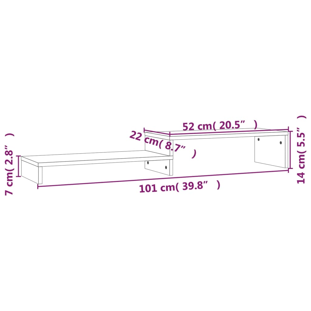 Stalak za monitor bijeli (52-101) x 22 x 14 cm masivna borovina