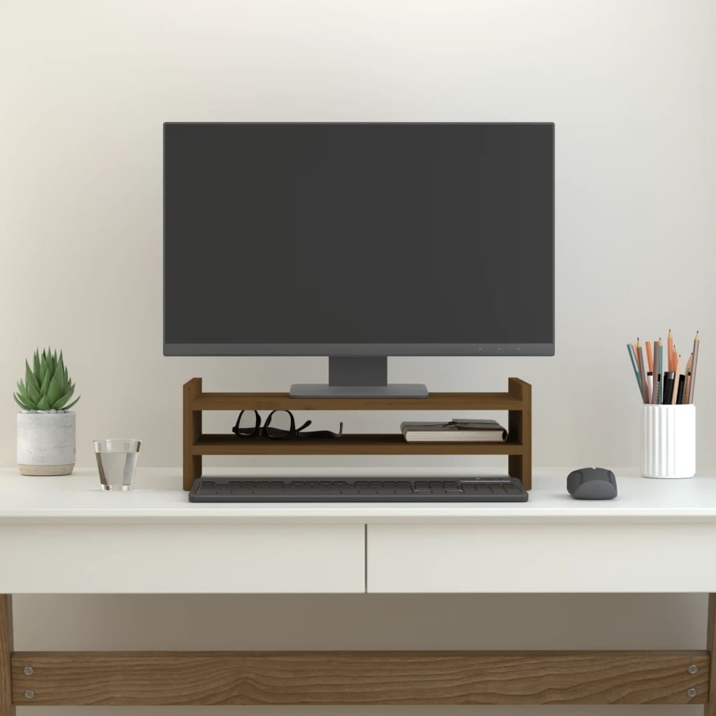 Stalak za monitor boja meda 50 x 27 x 15 cm od masivne borovine