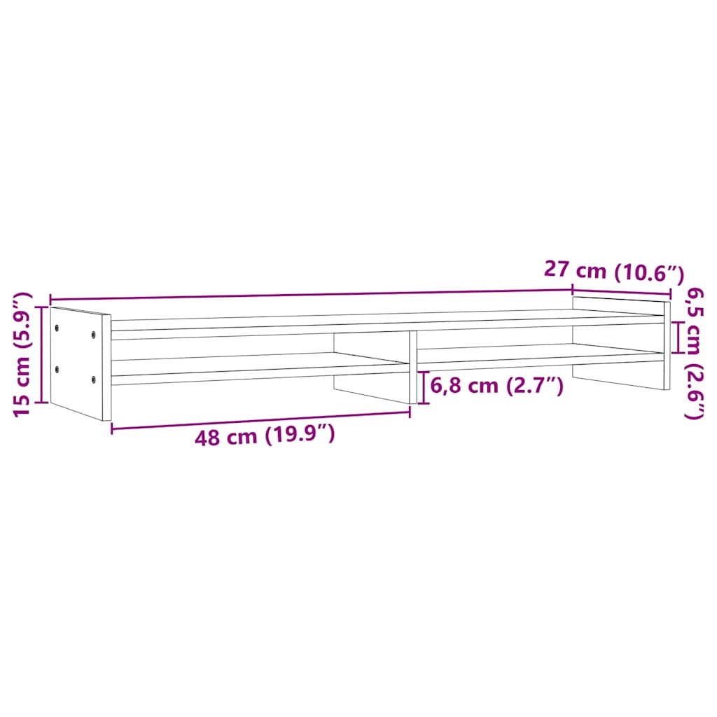 Stalak za monitor sivi 100x27x15 cm od masivne borovine
