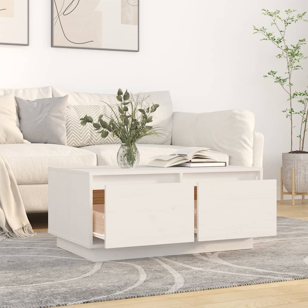 Stolić za kavu bijeli 80 x 50 x 35 cm od masivne borovine
