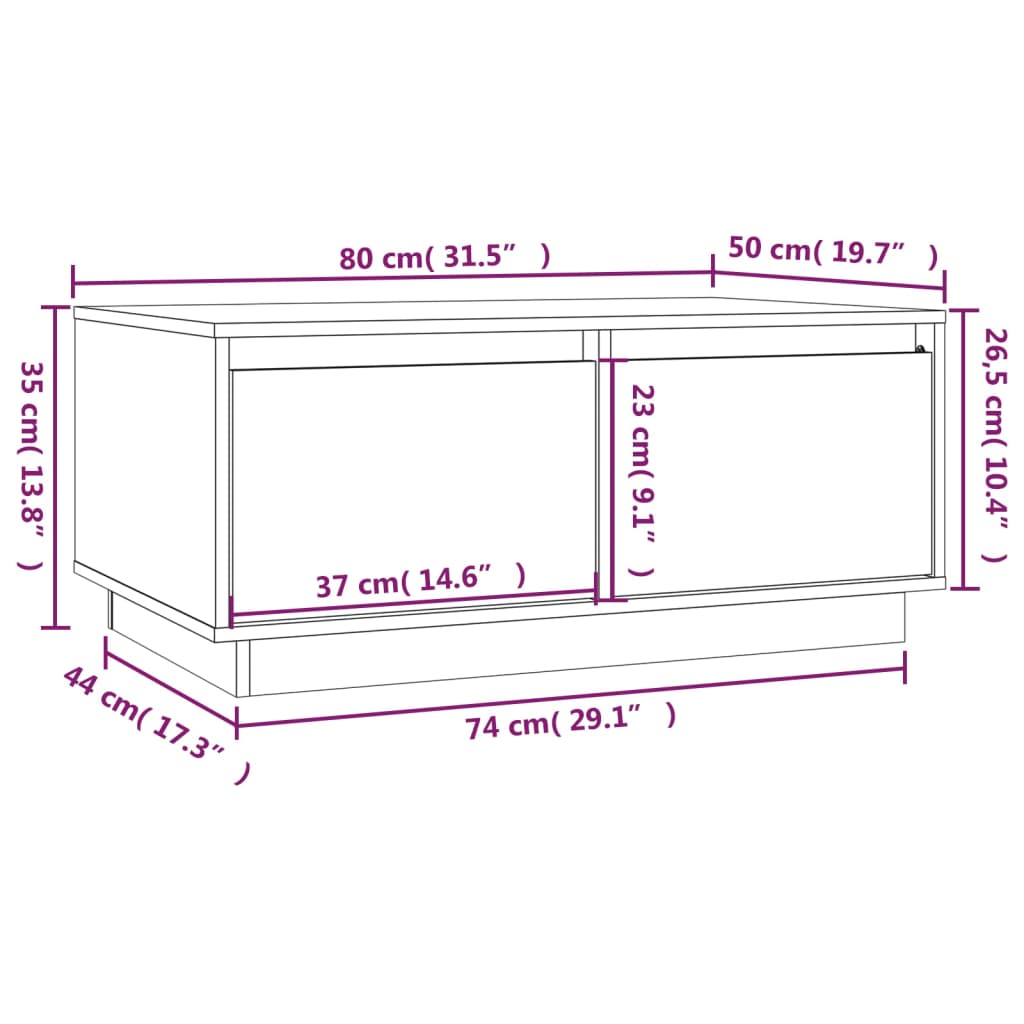 Stolić za kavu sivi 80 x 50 x 35 cm od masivne borovine