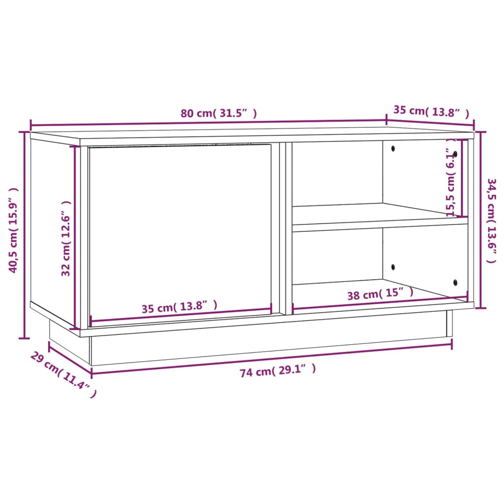 TV ormarić sivi 80 x 35 x 40,5 cm od masivne borovine